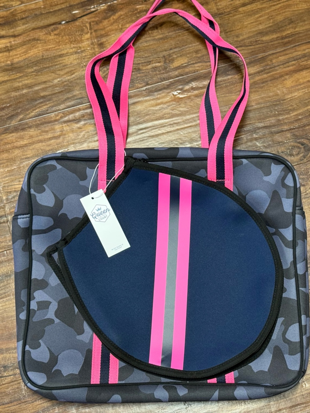 Queen of the Court Neoprene Tote • Camo Pink Stripe • Portland Style • NWT